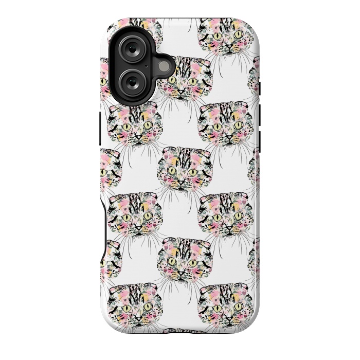 iPhone 16 Plus StrongFit Cute Pink Cat & watercolor flowers Animal Pattern by InovArts