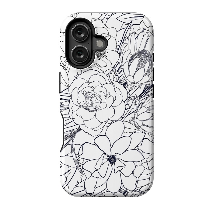 iPhone 16 StrongFit Modern Line Art Hand Drawn Floral Girly Design by InovArts