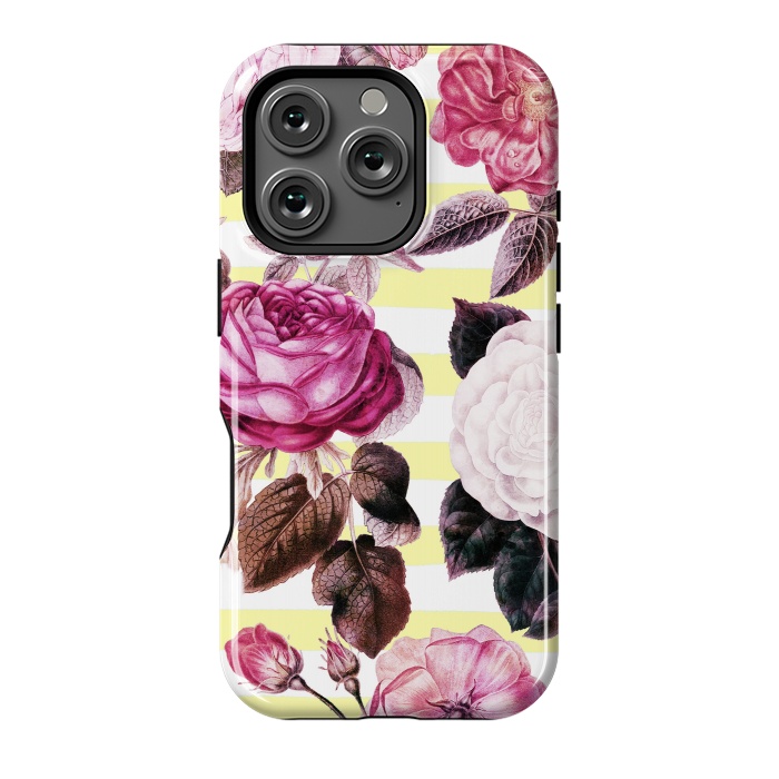 iPhone 16 Pro StrongFit Vintage romantic roses and bright yellow stripes by Oana 