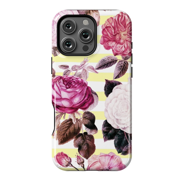 iPhone 16 Pro Max StrongFit Vintage romantic roses and bright yellow stripes by Oana 