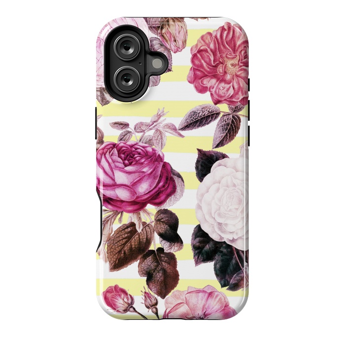 iPhone 16 Plus StrongFit Vintage romantic roses and bright yellow stripes by Oana 