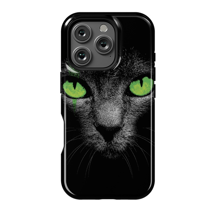 iPhone 16 Pro StrongFit Black Cat with Green Eyes by Sitchko