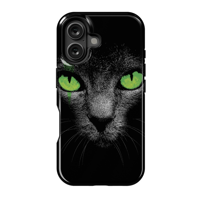 iPhone 16 StrongFit Black Cat with Green Eyes by Sitchko