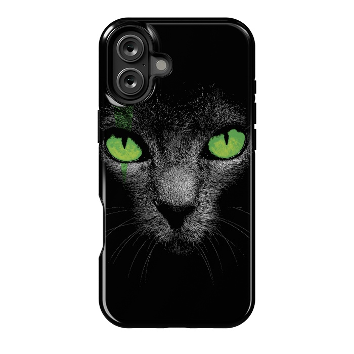 iPhone 16 Plus StrongFit Black Cat with Green Eyes by Sitchko