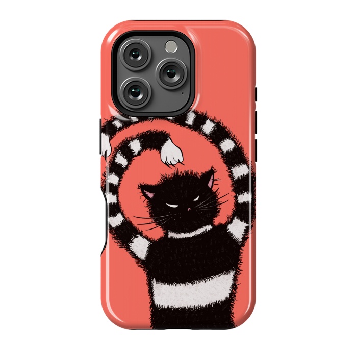 iPhone 16 Pro StrongFit Evil Striped Cat Weird Cartoon by Boriana Giormova