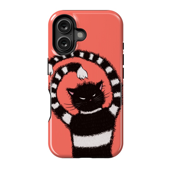 iPhone 16 StrongFit Evil Striped Cat Weird Cartoon by Boriana Giormova