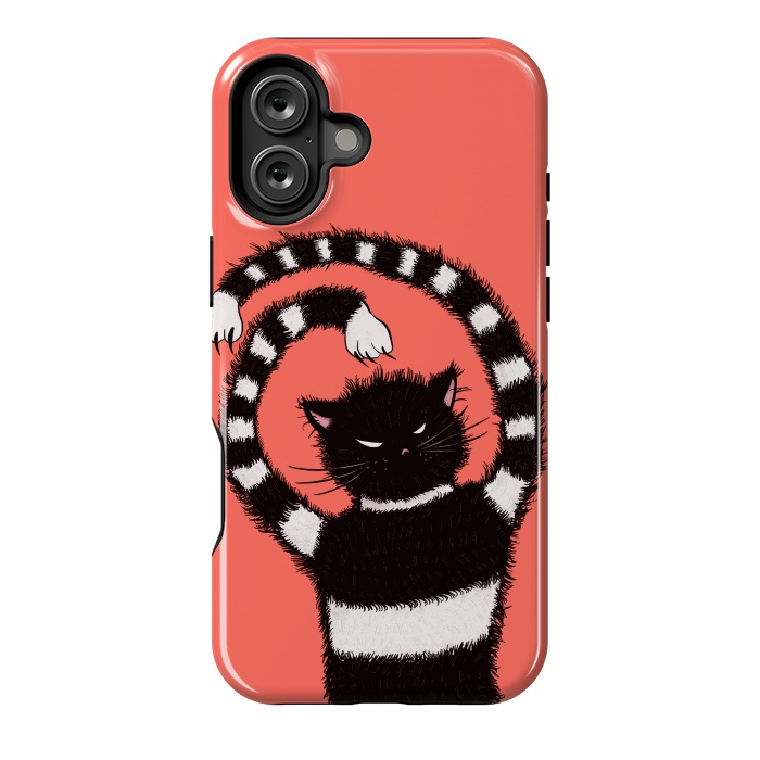 iPhone 16 Plus StrongFit Evil Striped Cat Weird Cartoon by Boriana Giormova