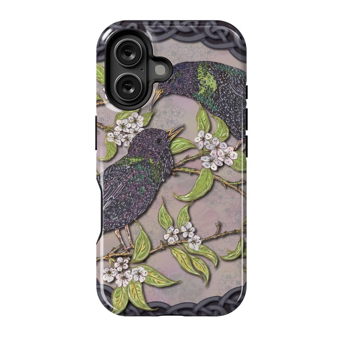 iPhone 16 StrongFit Celtic Starlings in Blossom by Lotti Brown