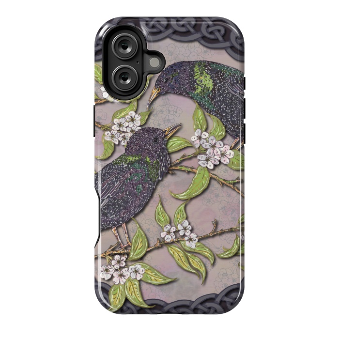 iPhone 16 Plus StrongFit Celtic Starlings in Blossom by Lotti Brown