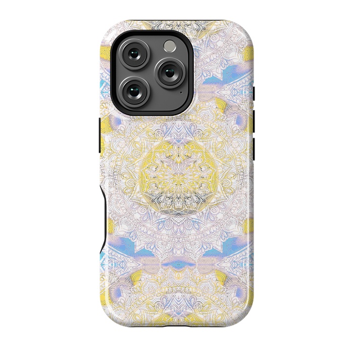 iPhone 16 Pro StrongFit Solar tie dye mandala - yellow blue by Oana 