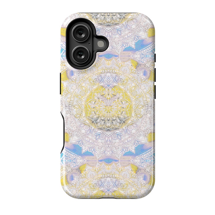 iPhone 16 StrongFit Solar tie dye mandala - yellow blue by Oana 