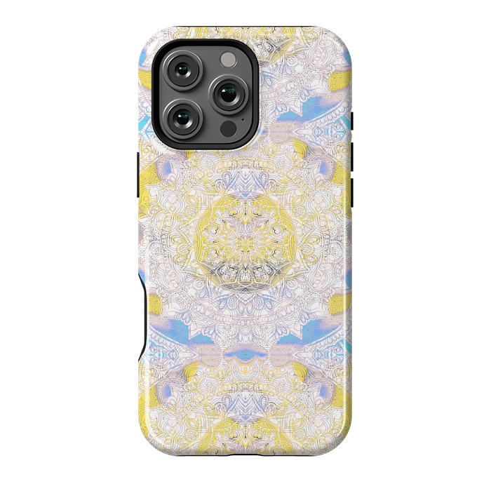 iPhone 16 Pro Max StrongFit Solar tie dye mandala - yellow blue by Oana 