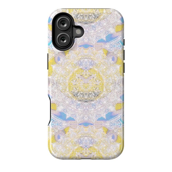 iPhone 16 Plus StrongFit Solar tie dye mandala - yellow blue by Oana 