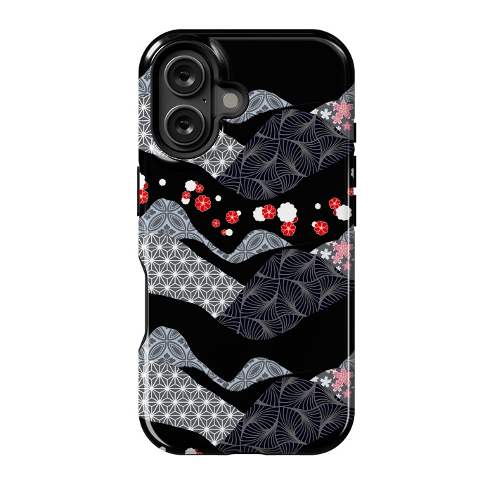 iPhone 16 StrongFit Japanese mountain landscape graphic pattern by Oana 