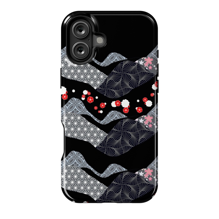 iPhone 16 Plus StrongFit Japanese mountain landscape graphic pattern by Oana 