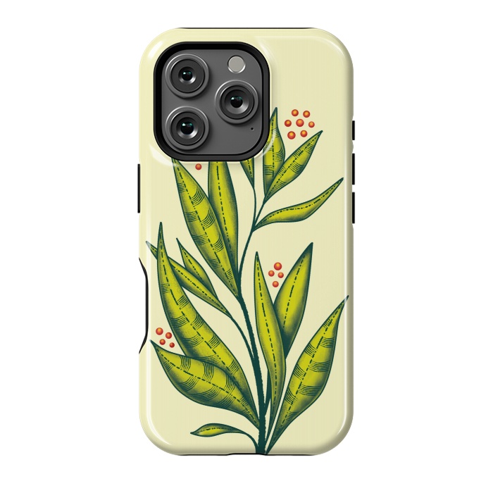 iPhone 16 Pro StrongFit Abstract green plant with decorative leaves and berries by Boriana Giormova