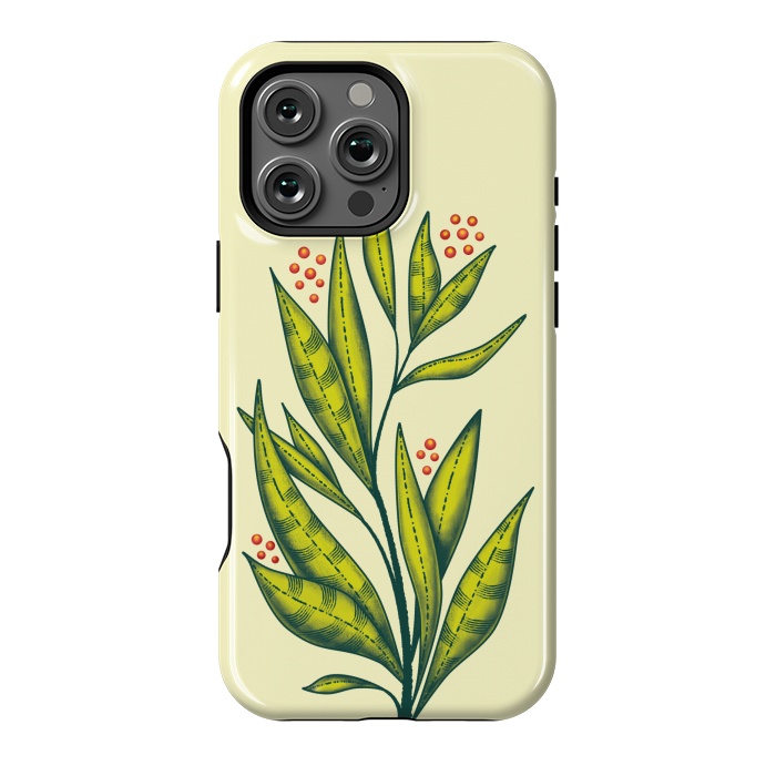 iPhone 16 Pro Max StrongFit Abstract green plant with decorative leaves and berries by Boriana Giormova