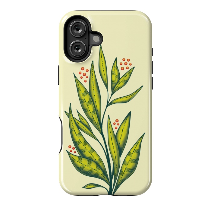 iPhone 16 Plus StrongFit Abstract green plant with decorative leaves and berries by Boriana Giormova