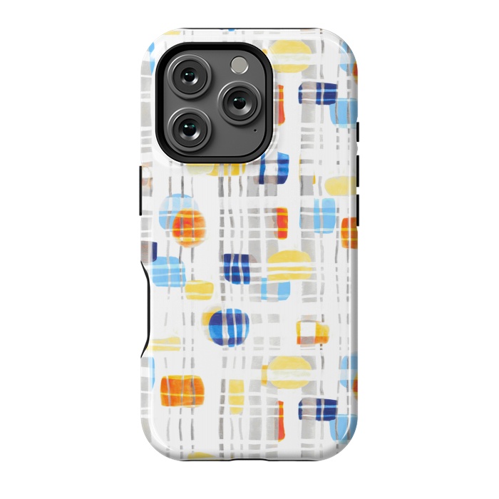 iPhone 16 Pro StrongFit Blue & Yellow Abstract Gouache Shapes & Gingham by Tigatiga