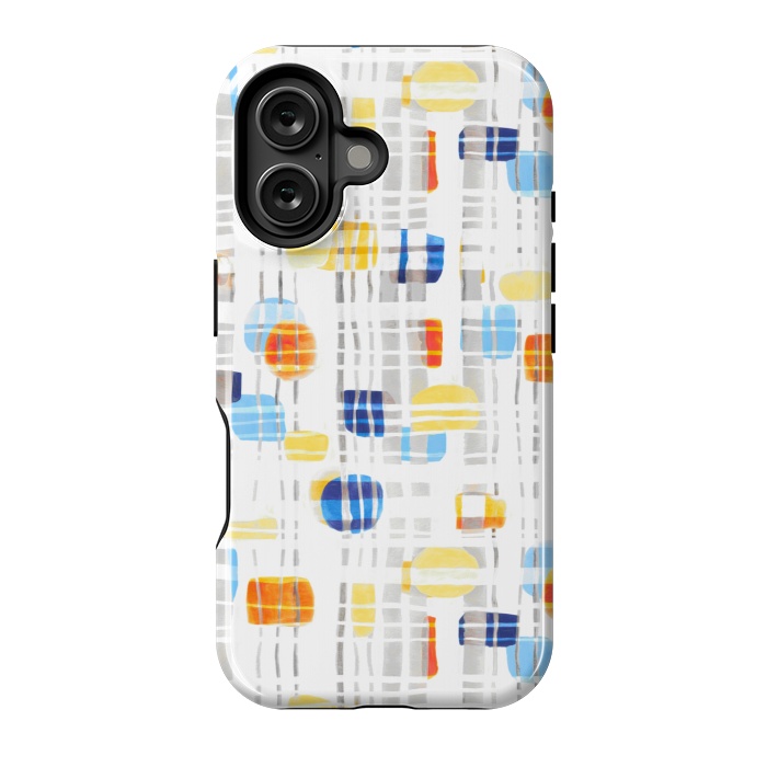 iPhone 16 StrongFit Blue & Yellow Abstract Gouache Shapes & Gingham by Tigatiga