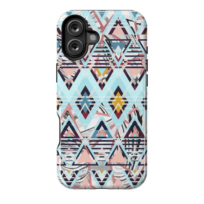 iPhone 16 Plus StrongFit Colorful brushed tribal triangles by Oana 