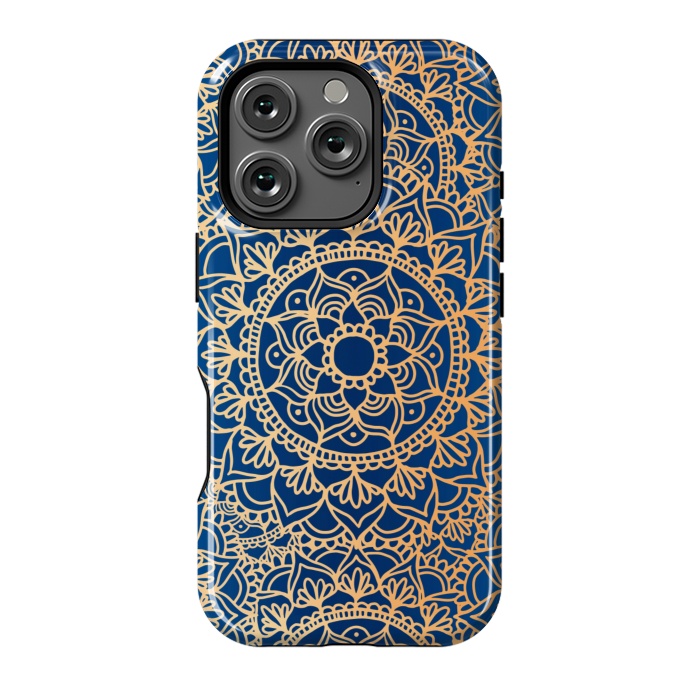 iPhone 16 Pro StrongFit Blue and Yellow Mandala Pattern by Julie Erin Designs