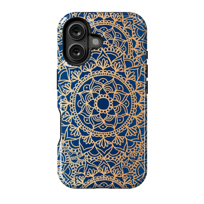 iPhone 16 StrongFit Blue and Yellow Mandala Pattern by Julie Erin Designs