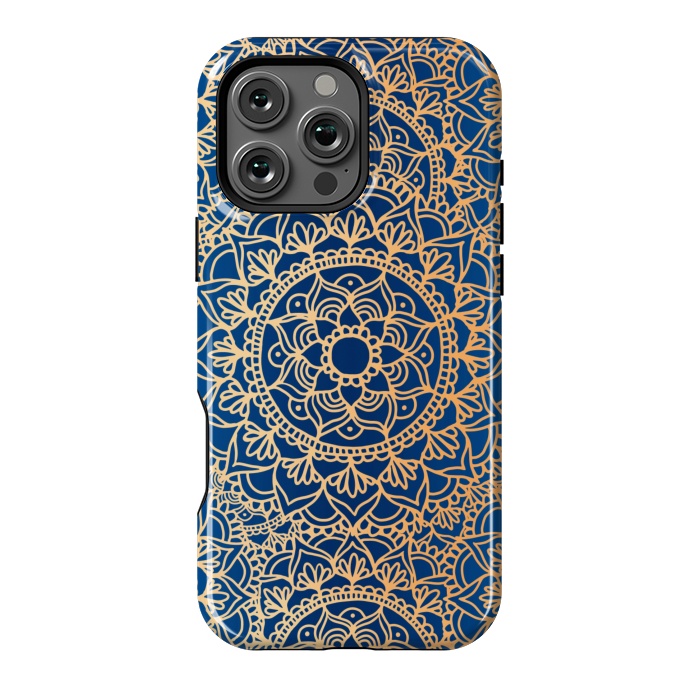 iPhone 16 Pro Max StrongFit Blue and Yellow Mandala Pattern by Julie Erin Designs