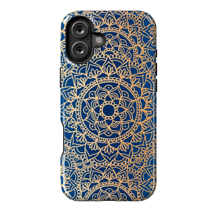 iPhone 16 Plus StrongFit Blue and Yellow Mandala Pattern by Julie Erin Designs