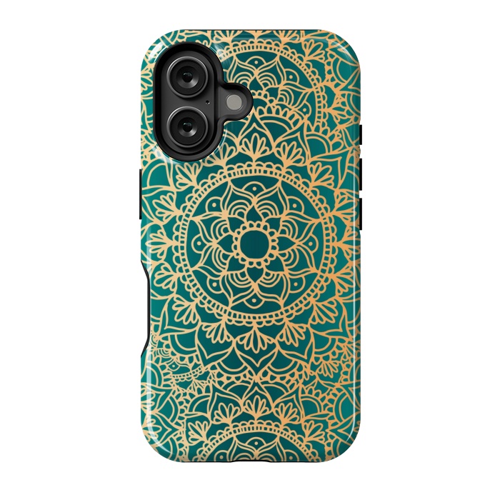 iPhone 16 StrongFit Teal Green and Yellow Mandala Pattern by Julie Erin Designs