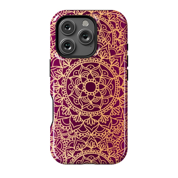 iPhone 16 Pro StrongFit Pink and Yellow Mandala Pattern by Julie Erin Designs