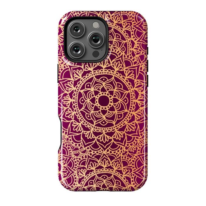 iPhone 16 Pro Max StrongFit Pink and Yellow Mandala Pattern by Julie Erin Designs