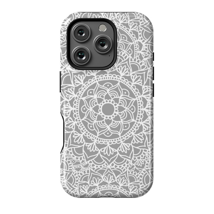 iPhone 16 Pro StrongFit White and Gray Mandala Pattern by Julie Erin Designs