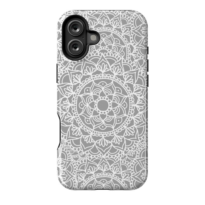 iPhone 16 Plus StrongFit White and Gray Mandala Pattern by Julie Erin Designs