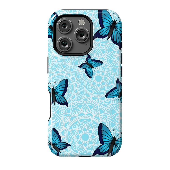 iPhone 16 Pro StrongFit Blue Butterfly Mandala Pattern by Julie Erin Designs