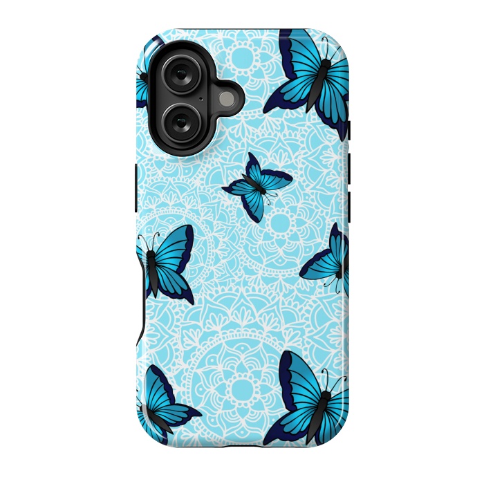 iPhone 16 StrongFit Blue Butterfly Mandala Pattern by Julie Erin Designs