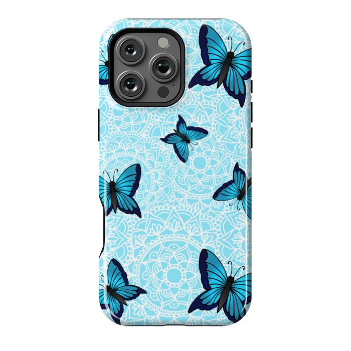 iPhone 16 Pro Max StrongFit Blue Butterfly Mandala Pattern by Julie Erin Designs