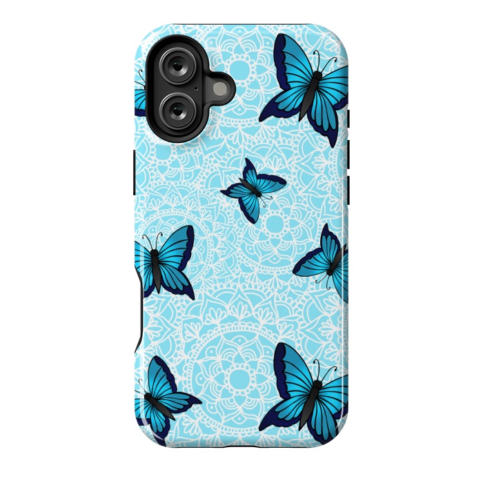 iPhone 16 Plus StrongFit Blue Butterfly Mandala Pattern by Julie Erin Designs