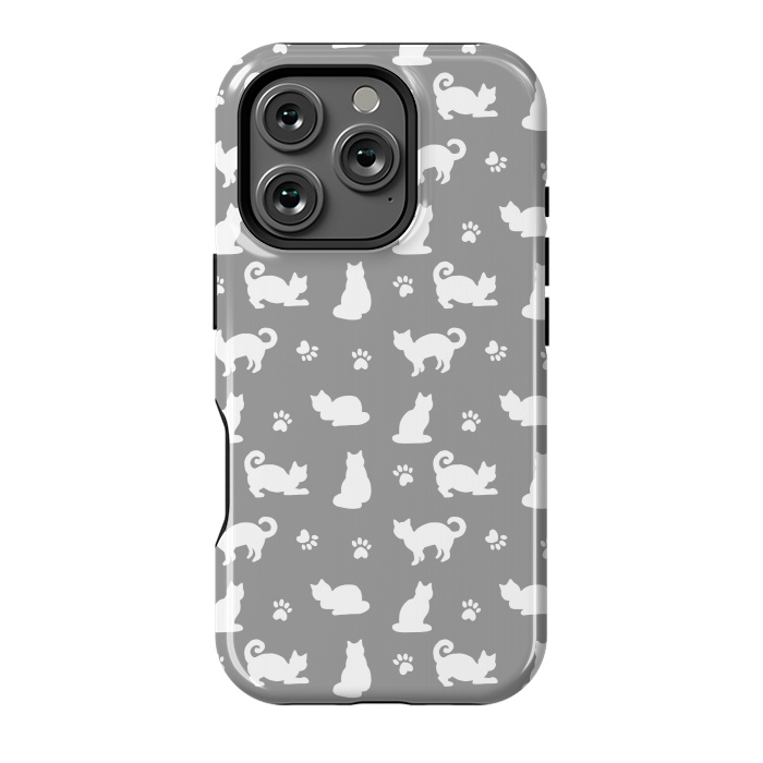 iPhone 16 Pro StrongFit White and Gray Cat Pattern by Julie Erin Designs