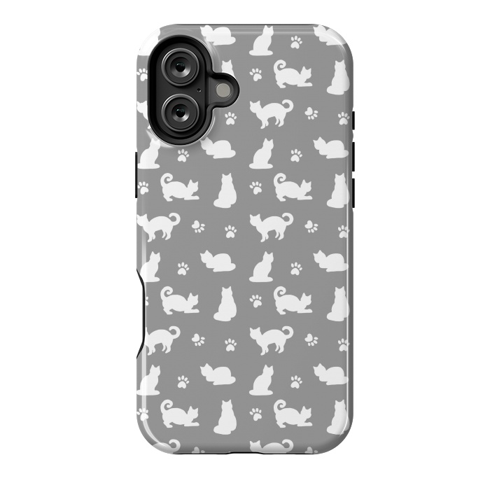 iPhone 16 Plus StrongFit White and Gray Cat Pattern by Julie Erin Designs