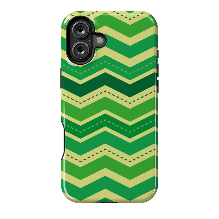 iPhone 16 Plus StrongFit zig zag green pattern 2 by MALLIKA