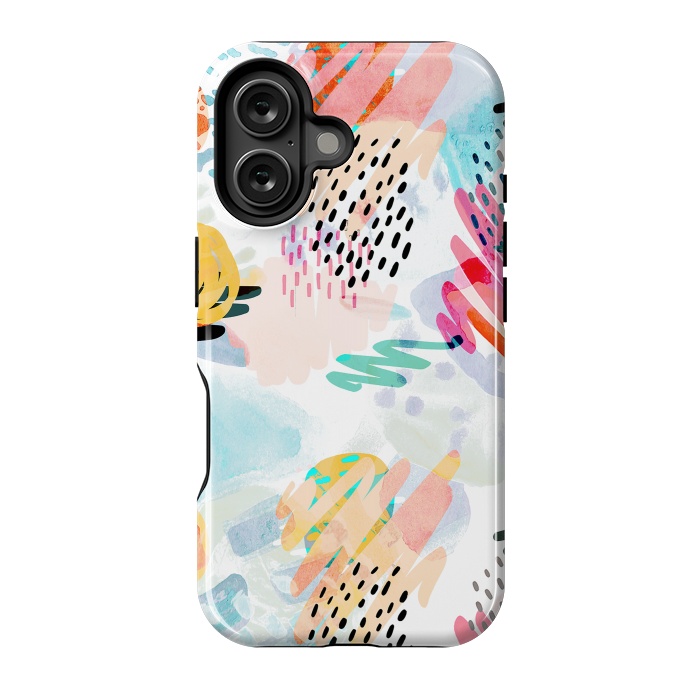 iPhone 16 StrongFit Playful paint splats and brushed doodles by Oana 