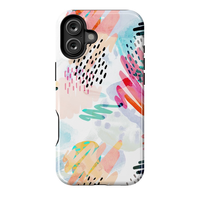 iPhone 16 Plus StrongFit Playful paint splats and brushed doodles by Oana 