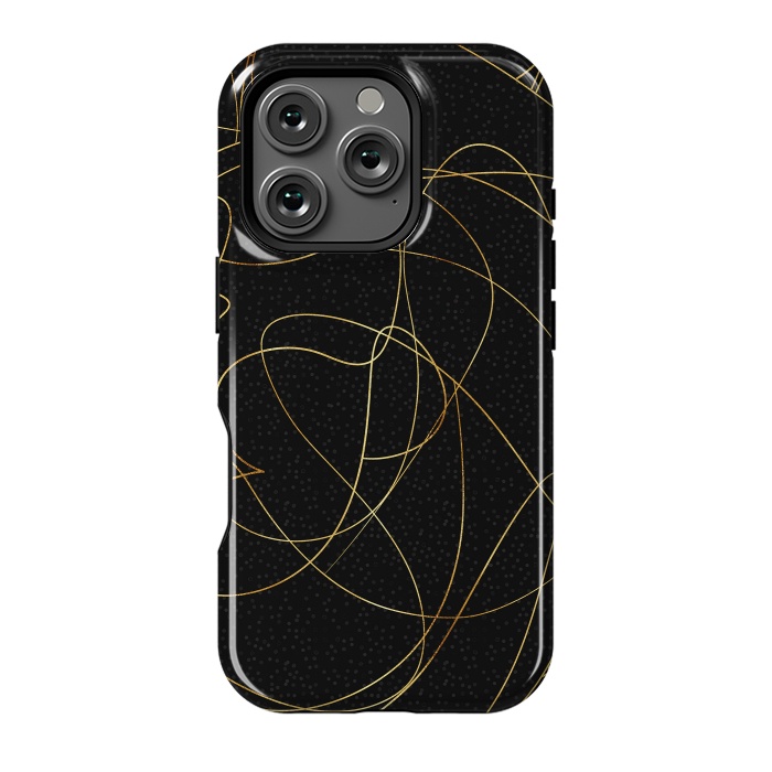 iPhone 16 Pro StrongFit Modern Gold Line Art Gray Dots Abstract Design by InovArts