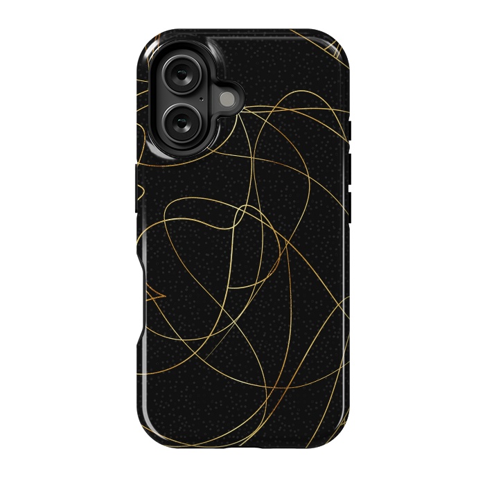 iPhone 16 StrongFit Modern Gold Line Art Gray Dots Abstract Design by InovArts