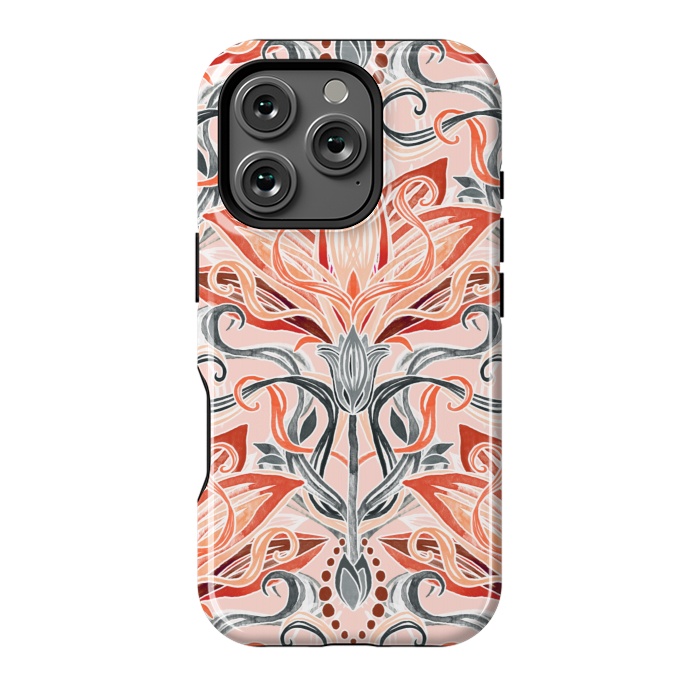 iPhone 16 Pro StrongFit Coral and Grey Watercolor Art Nouveau Aloe by Micklyn Le Feuvre