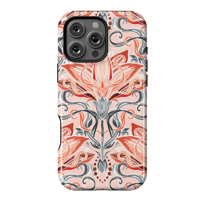 iPhone 16 Pro Max StrongFit Coral and Grey Watercolor Art Nouveau Aloe by Micklyn Le Feuvre