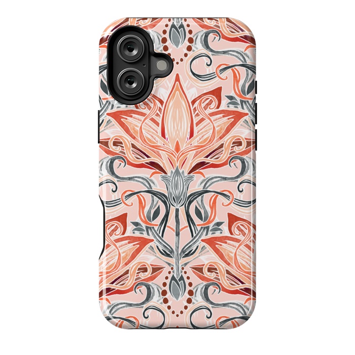 iPhone 16 Plus StrongFit Coral and Grey Watercolor Art Nouveau Aloe by Micklyn Le Feuvre