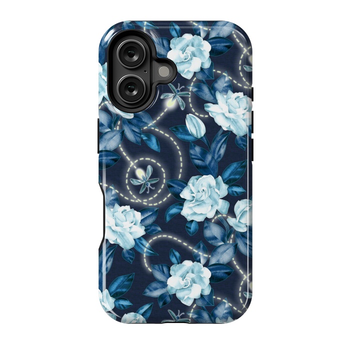 iPhone 16 StrongFit Midnight Sparkles - fireflies and flowers by Micklyn Le Feuvre