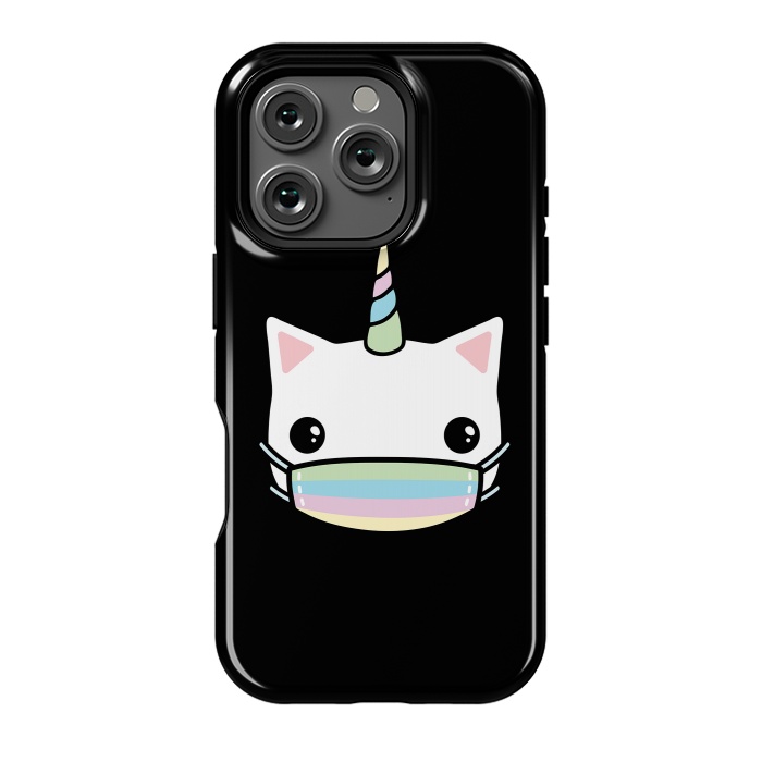 iPhone 16 Pro StrongFit Rainbow face mask cat by Laura Nagel